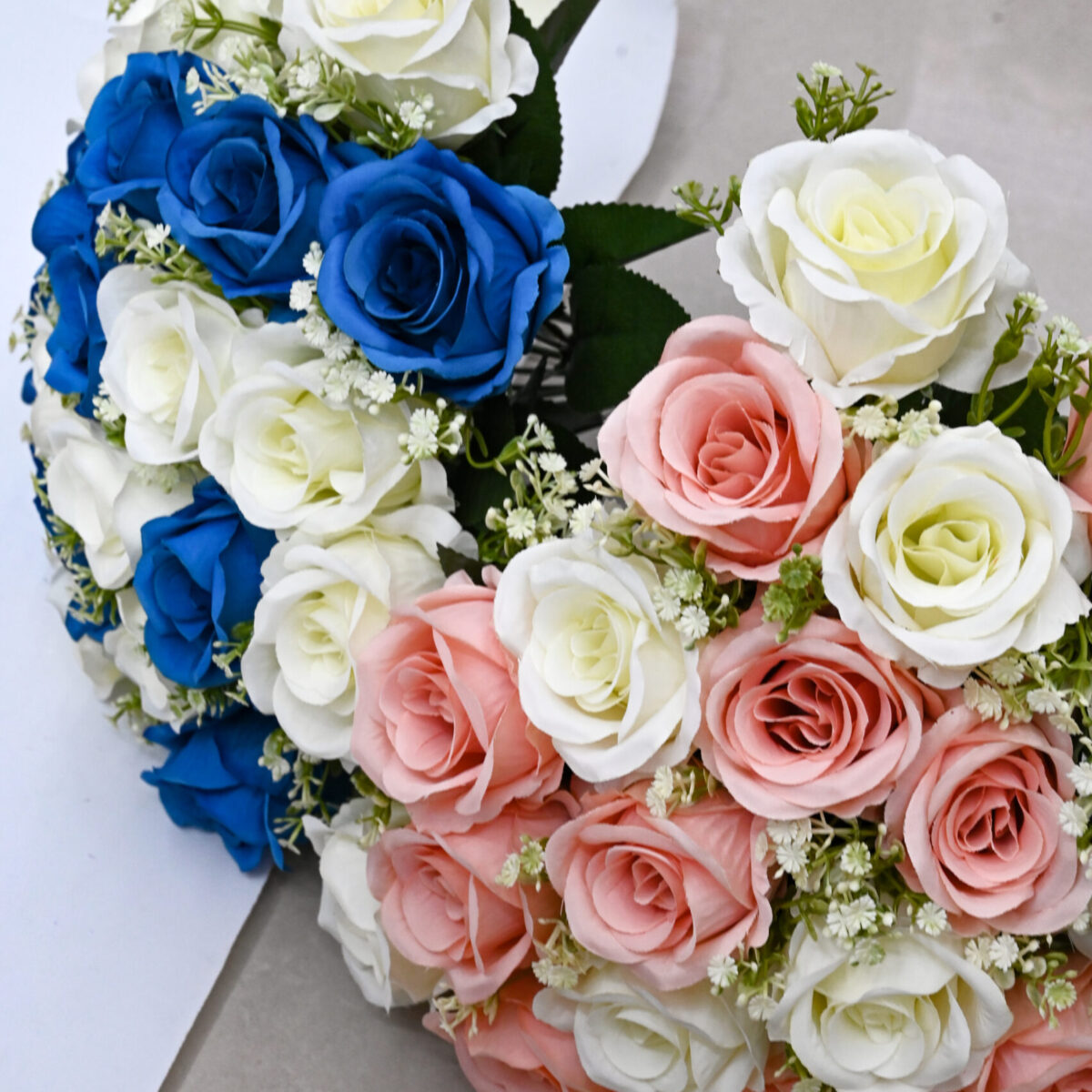 artificial pink and blue rose bouquet wholesale-6